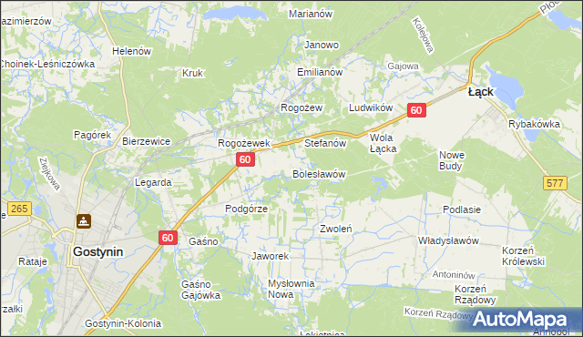 mapa Bolesławów gmina Gostynin, Bolesławów gmina Gostynin na mapie Targeo