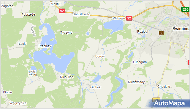 mapa Borów gmina Świebodzin, Borów gmina Świebodzin na mapie Targeo