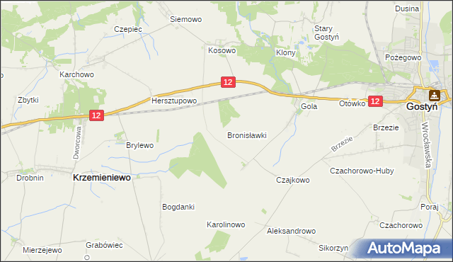 mapa Bronisławki gmina Gostyń, Bronisławki gmina Gostyń na mapie Targeo