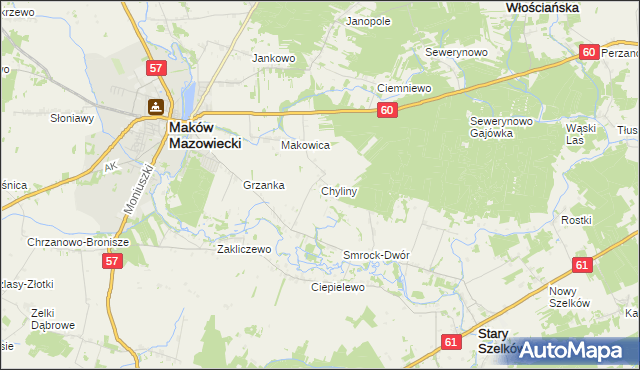 mapa Chyliny gmina Szelków, Chyliny gmina Szelków na mapie Targeo