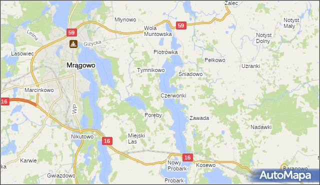 mapa Czerwonki gmina Mrągowo, Czerwonki gmina Mrągowo na mapie Targeo