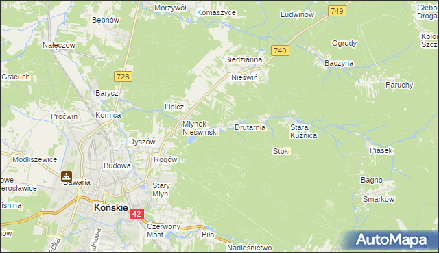 mapa Czysta gmina Końskie, Czysta gmina Końskie na mapie Targeo