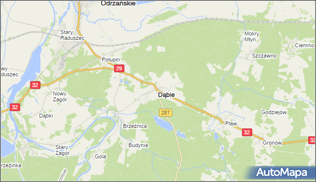 mapa Dąbie powiat krośnieński, Dąbie powiat krośnieński na mapie Targeo