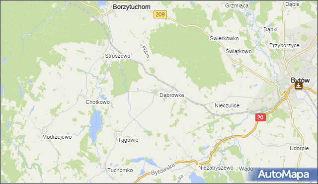 mapa Dąbrówka gmina Borzytuchom, Dąbrówka gmina Borzytuchom na mapie Targeo