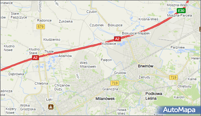 mapa Falęcin gmina Brwinów, Falęcin gmina Brwinów na mapie Targeo