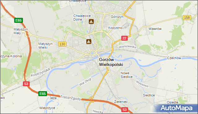 mapa Gorzów Wielkopolski, Gorzów Wielkopolski na mapie Targeo
