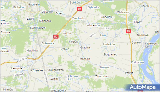 mapa Grabina gmina Chynów, Grabina gmina Chynów na mapie Targeo