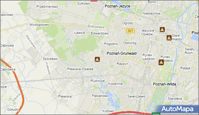 mapa Grunwald gmina Poznań, Grunwald gmina Poznań na mapie Targeo