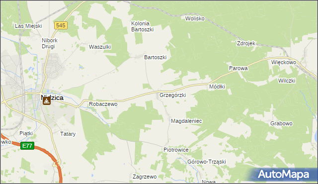 mapa Grzegórzki gmina Nidzica, Grzegórzki gmina Nidzica na mapie Targeo