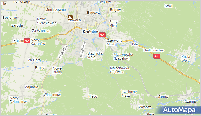 mapa Izabelów gmina Końskie, Izabelów gmina Końskie na mapie Targeo