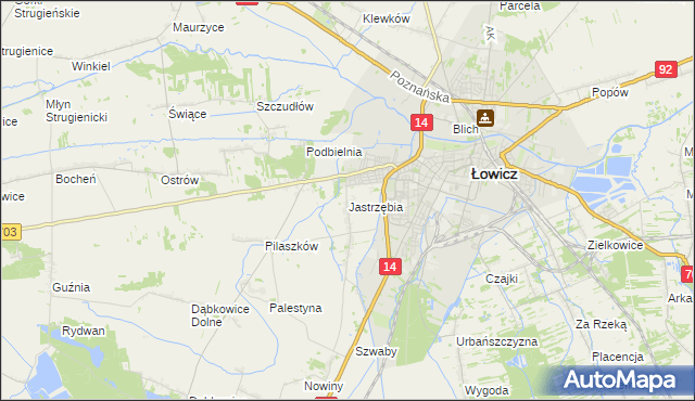 mapa Jastrzębia gmina Łowicz, Jastrzębia gmina Łowicz na mapie Targeo