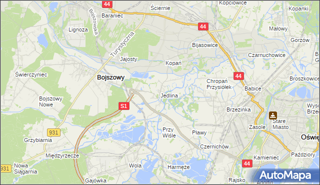 mapa Jedlina gmina Bojszowy, Jedlina gmina Bojszowy na mapie Targeo