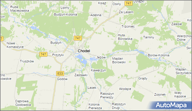 mapa Jeżów gmina Chodel, Jeżów gmina Chodel na mapie Targeo