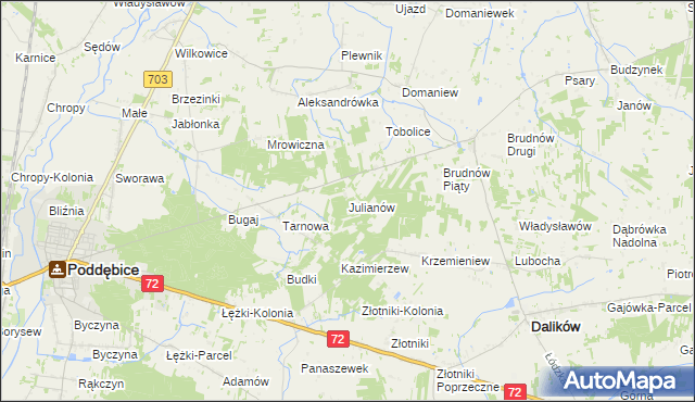 mapa Julianów gmina Dalików, Julianów gmina Dalików na mapie Targeo