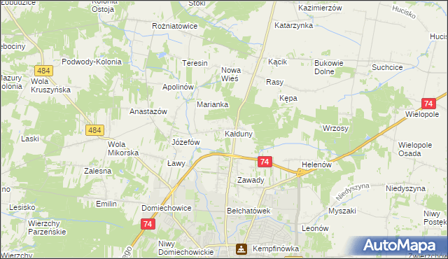 mapa Kałduny gmina Bełchatów, Kałduny gmina Bełchatów na mapie Targeo