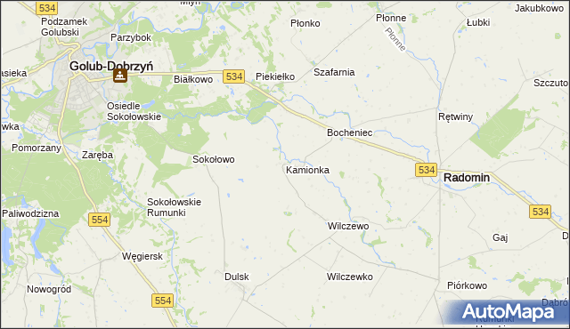 mapa Kamionka gmina Radomin, Kamionka gmina Radomin na mapie Targeo