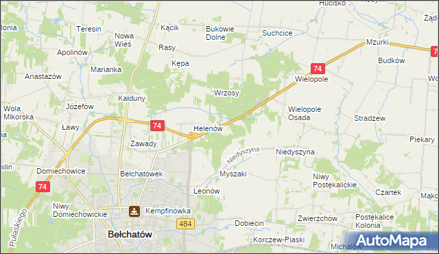 mapa Kanada gmina Bełchatów, Kanada gmina Bełchatów na mapie Targeo