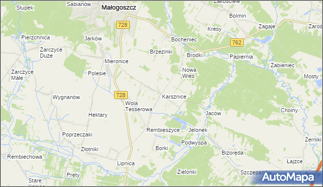 mapa Karsznice gmina Małogoszcz, Karsznice gmina Małogoszcz na mapie Targeo