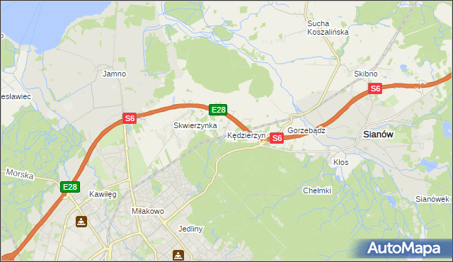 mapa Kędzierzyn gmina Sianów, Kędzierzyn gmina Sianów na mapie Targeo