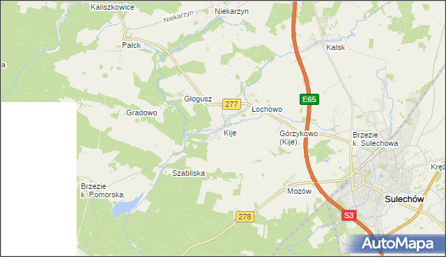 mapa Kije gmina Sulechów, Kije gmina Sulechów na mapie Targeo