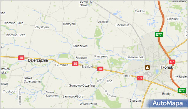 mapa Kluczewo gmina Płońsk, Kluczewo gmina Płońsk na mapie Targeo