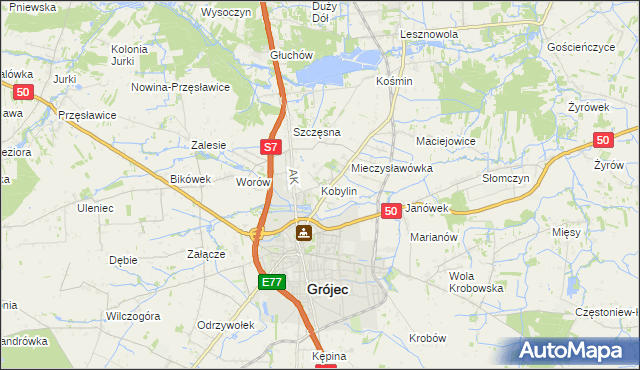 mapa Kobylin gmina Grójec, Kobylin gmina Grójec na mapie Targeo