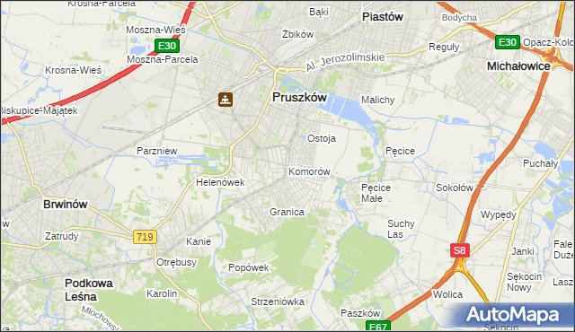 mapa Komorów gmina Michałowice, Komorów gmina Michałowice na mapie Targeo