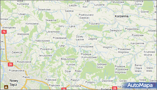 mapa Koniuszowa, Koniuszowa na mapie Targeo