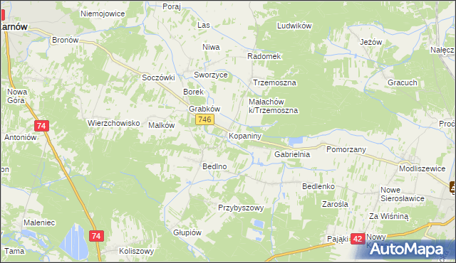 mapa Kopaniny gmina Końskie, Kopaniny gmina Końskie na mapie Targeo