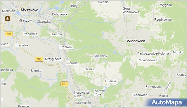 mapa Kopaniny gmina Włodowice, Kopaniny gmina Włodowice na mapie Targeo