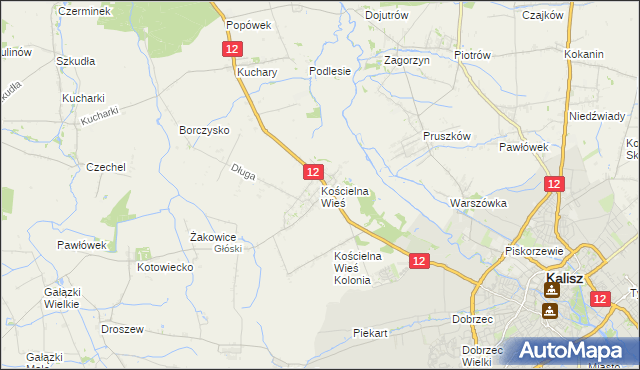 mapa Kościelna Wieś gmina Gołuchów, Kościelna Wieś gmina Gołuchów na mapie Targeo