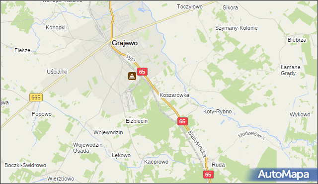 mapa Koszarówka gmina Grajewo, Koszarówka gmina Grajewo na mapie Targeo