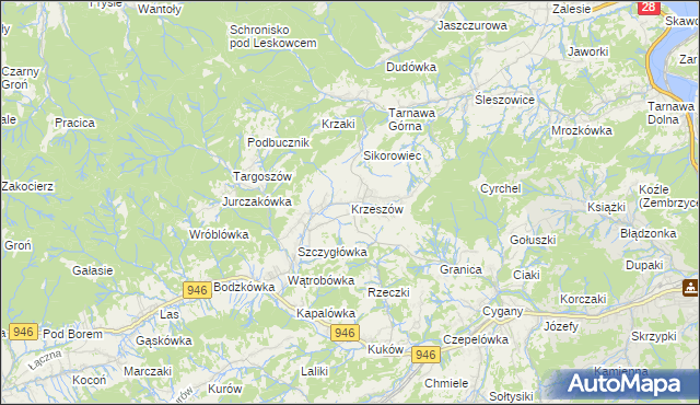 mapa Krzeszów gmina Stryszawa, Krzeszów gmina Stryszawa na mapie Targeo
