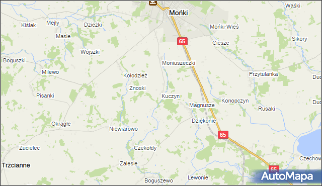 mapa Kuczyn gmina Mońki, Kuczyn gmina Mońki na mapie Targeo