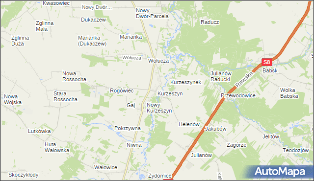 mapa Kurzeszyn, Kurzeszyn na mapie Targeo