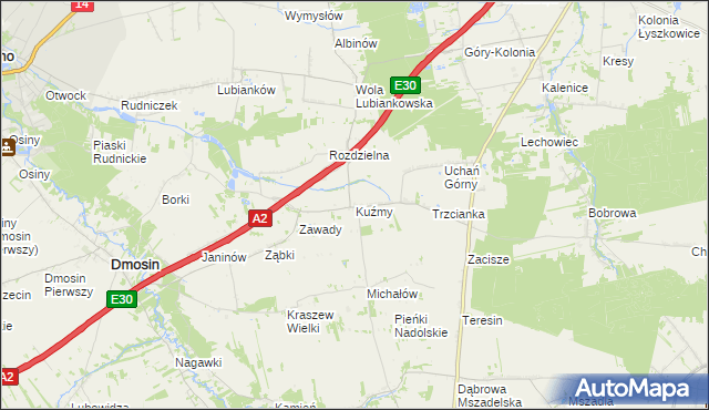 mapa Kuźmy gmina Dmosin, Kuźmy gmina Dmosin na mapie Targeo