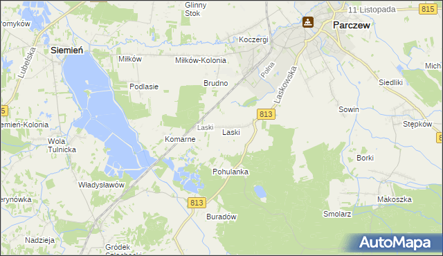 mapa Laski gmina Parczew, Laski gmina Parczew na mapie Targeo