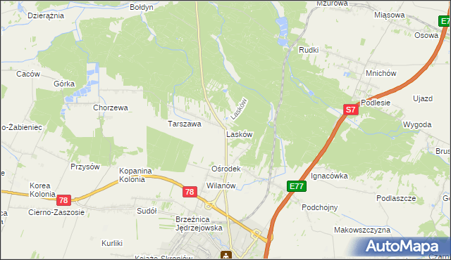 mapa Lasków gmina Jędrzejów, Lasków gmina Jędrzejów na mapie Targeo