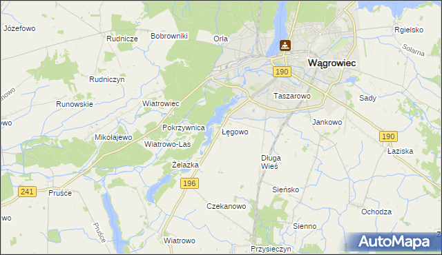 mapa Łęgowo gmina Wągrowiec, Łęgowo gmina Wągrowiec na mapie Targeo