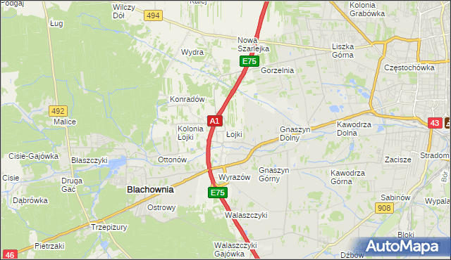 mapa Łojki gmina Blachownia, Łojki gmina Blachownia na mapie Targeo