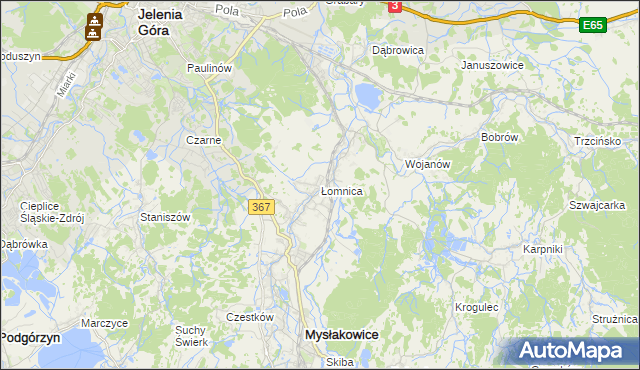 mapa Łomnica gmina Mysłakowice, Łomnica gmina Mysłakowice na mapie Targeo