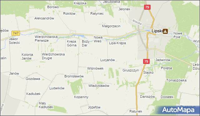 mapa Lucjanów gmina Lipsko, Lucjanów gmina Lipsko na mapie Targeo