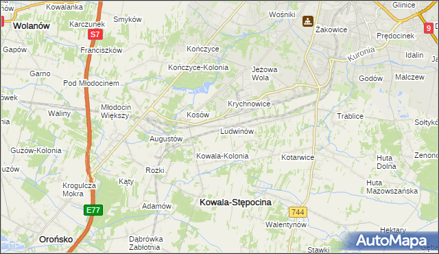 mapa Ludwinów gmina Kowala, Ludwinów gmina Kowala na mapie Targeo