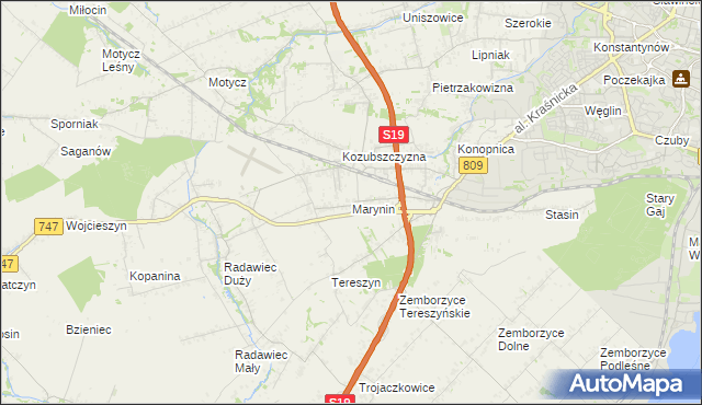 mapa Marynin gmina Konopnica, Marynin gmina Konopnica na mapie Targeo