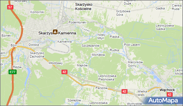 mapa Michałów gmina Skarżysko Kościelne, Michałów gmina Skarżysko Kościelne na mapie Targeo