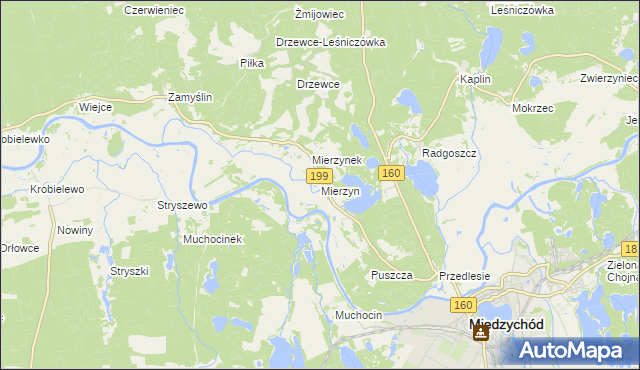 mapa Mierzyn gmina Międzychód, Mierzyn gmina Międzychód na mapie Targeo