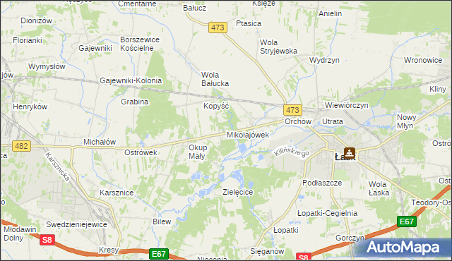 mapa Mikołajówek gmina Łask, Mikołajówek gmina Łask na mapie Targeo