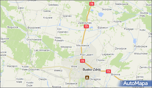 mapa Mikułowice gmina Busko-Zdrój, Mikułowice gmina Busko-Zdrój na mapie Targeo