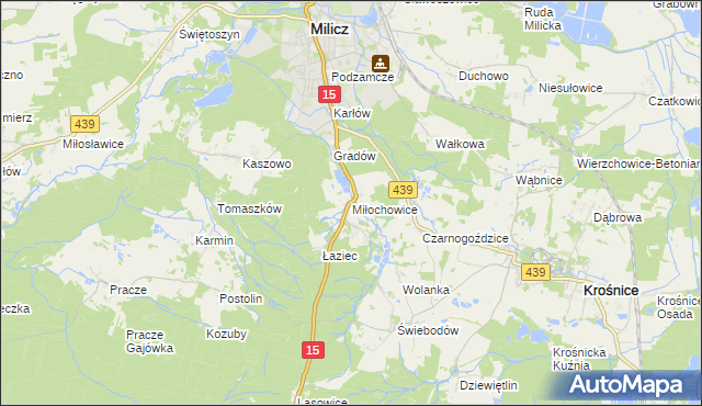 mapa Miłochowice, Miłochowice na mapie Targeo