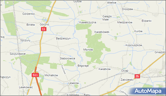 mapa Młynów gmina Ostrów Wielkopolski, Młynów gmina Ostrów Wielkopolski na mapie Targeo